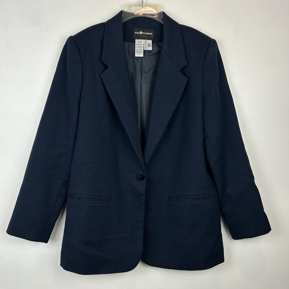 Vintage Sag Harbor Oversized Blazer Women 12 Petite Wool Quiet Luxury Old Money